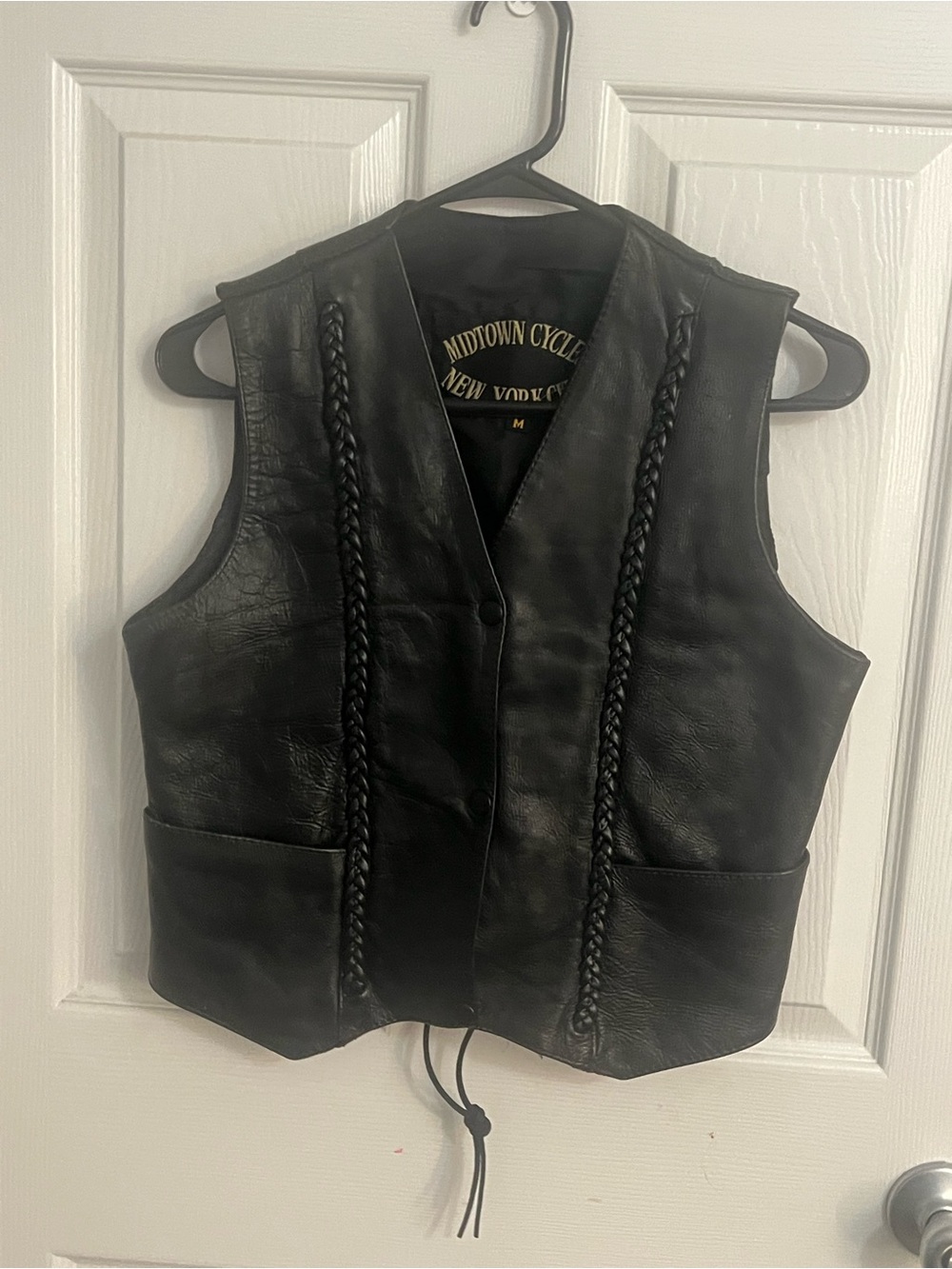 Black Leather Braided Vest for Women